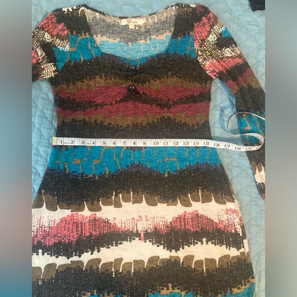 ARYEH Mini Dress Long Sleeve Brown Blue Burgundy Pink Tan Striped Size M - Picture 7 of 12